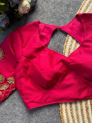 Designer Handwork Silk Blouse in RED color